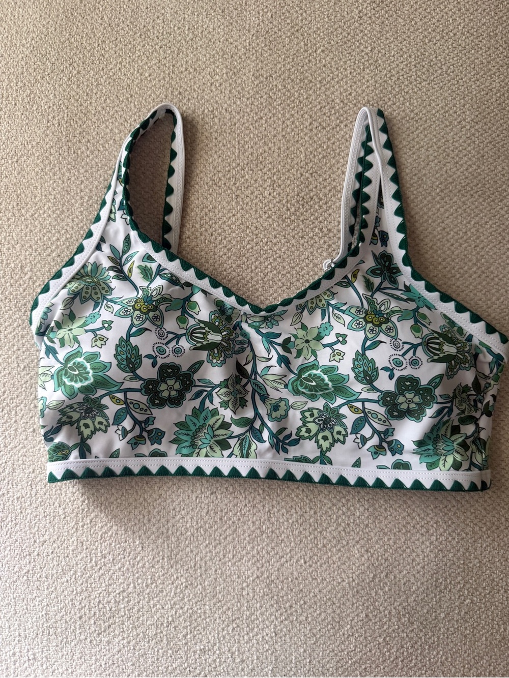 SHEIN Green White Floral Scalloped Bikini Top